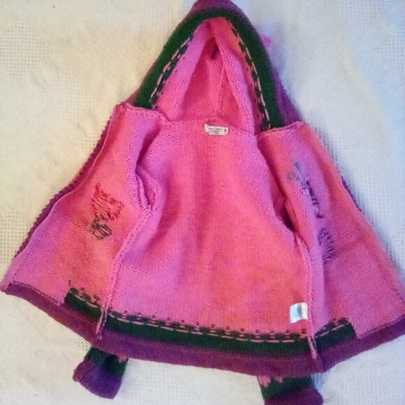 Little Cotton Dress Girls Cardigan / Jacket Sz 6 Handmade In Ecuador 100 % Wool - Picture 6 of 7